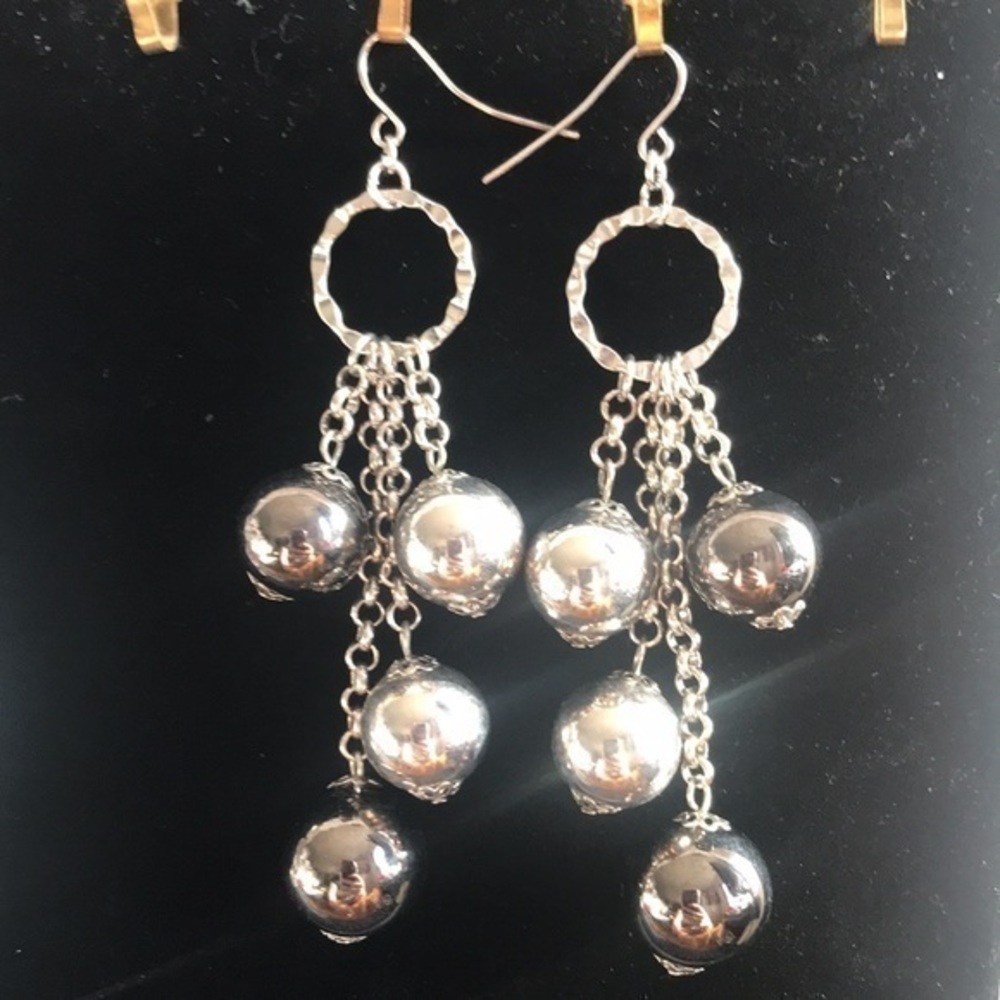 Silver ball and chain dangle earrings